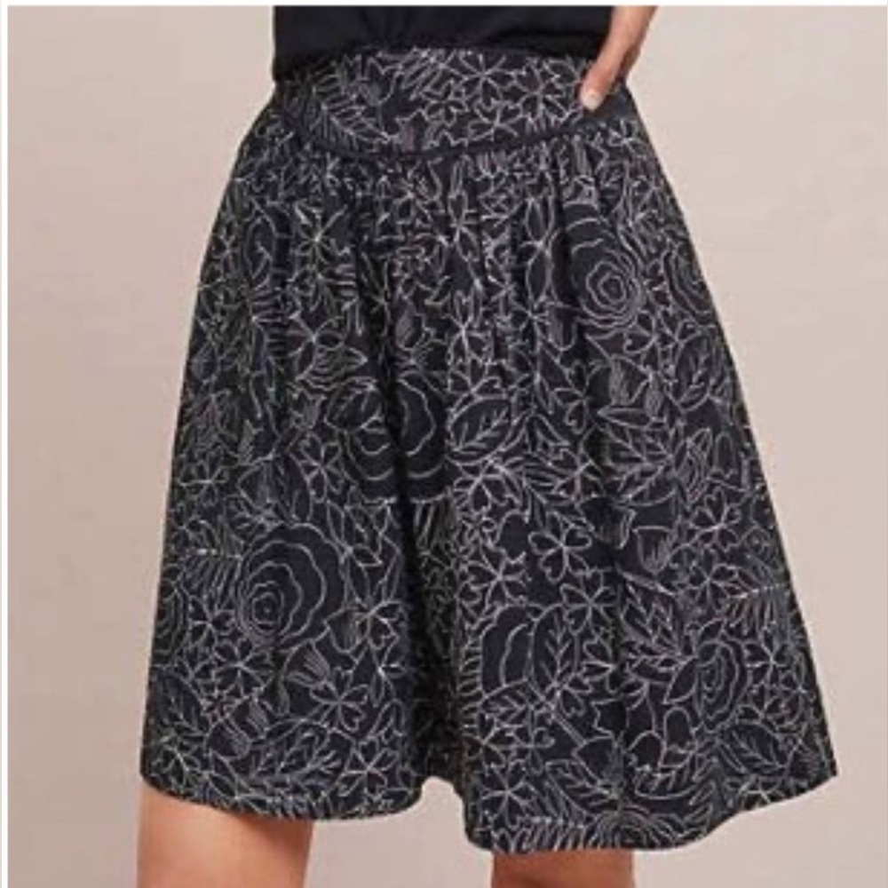 Anthropologie Black And White Floral Midi Skirt